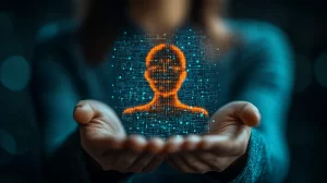 reprezentare digitala a bustului unui om realizat din biti si date