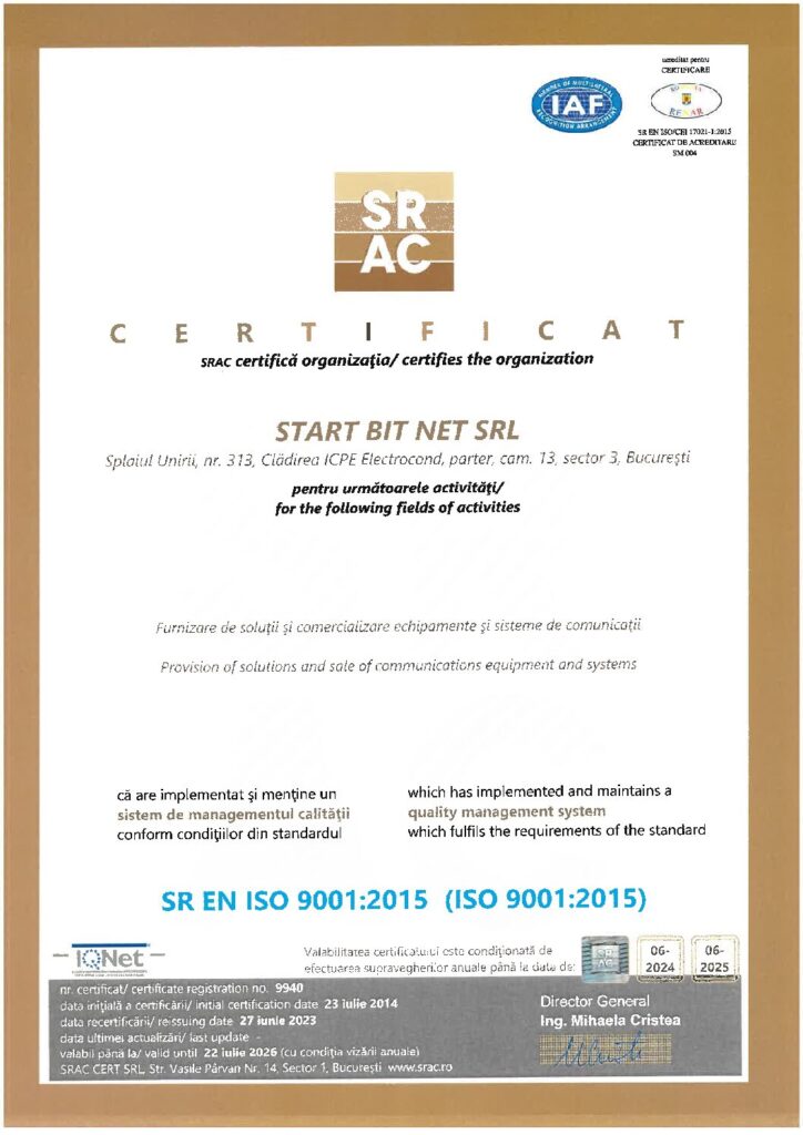 Certificare ISO 9001 obtinuta de Start Bit