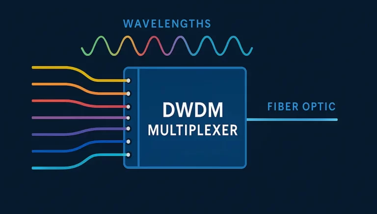 desen simplificat cu o transmisie de date care foloseste tehnologia multiplexoare DWDM