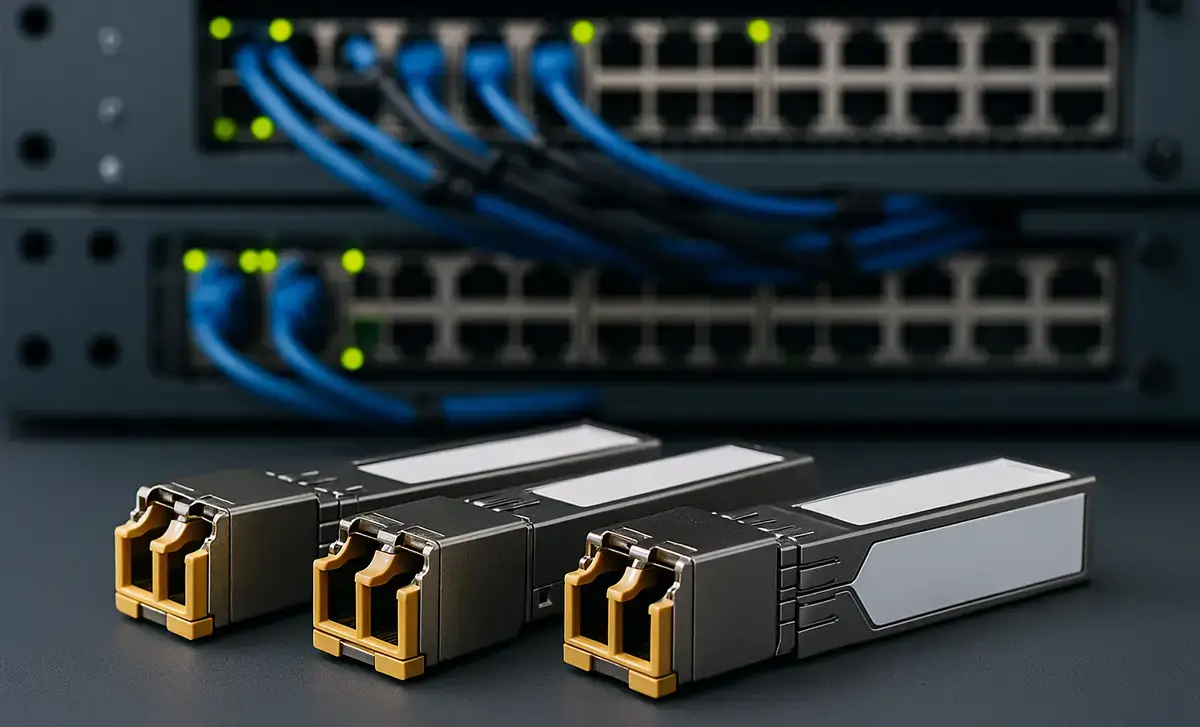 Trei module sfp cu un switch in spate