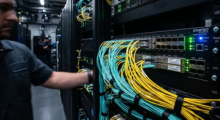 tehnician data center demonstrand cum alegi modulul optic potrivit pentru switch-uri core